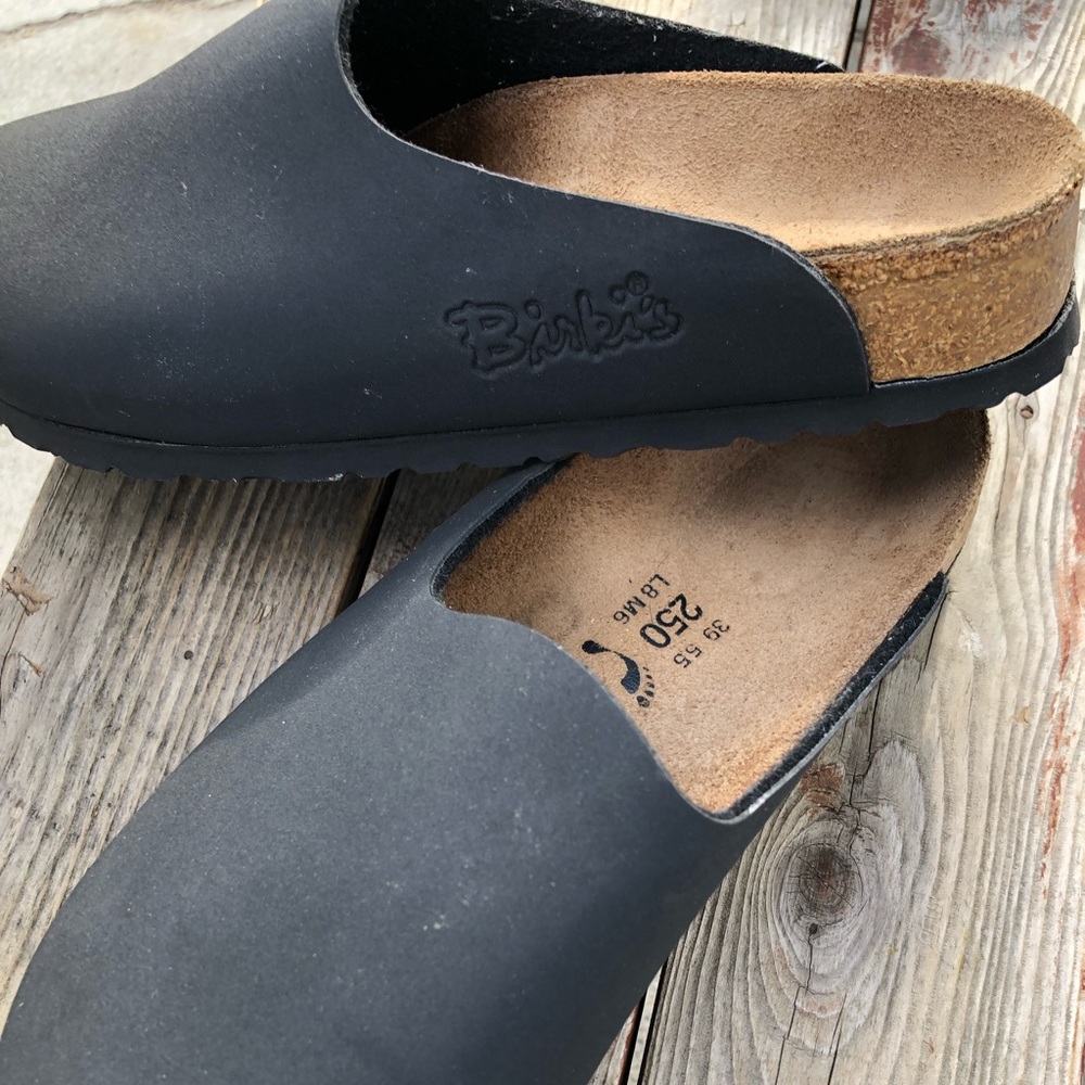 Birkis black clogs
